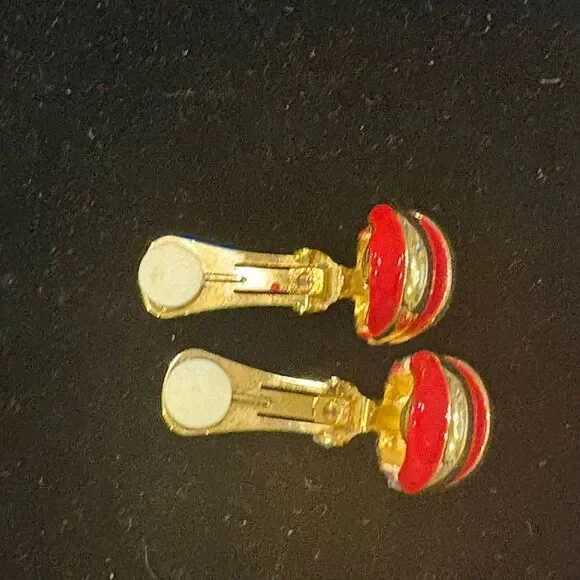 VTG Kenneth Jay Lane Shrimp Clip Gold and Red Earrings - Picture 4 of 5